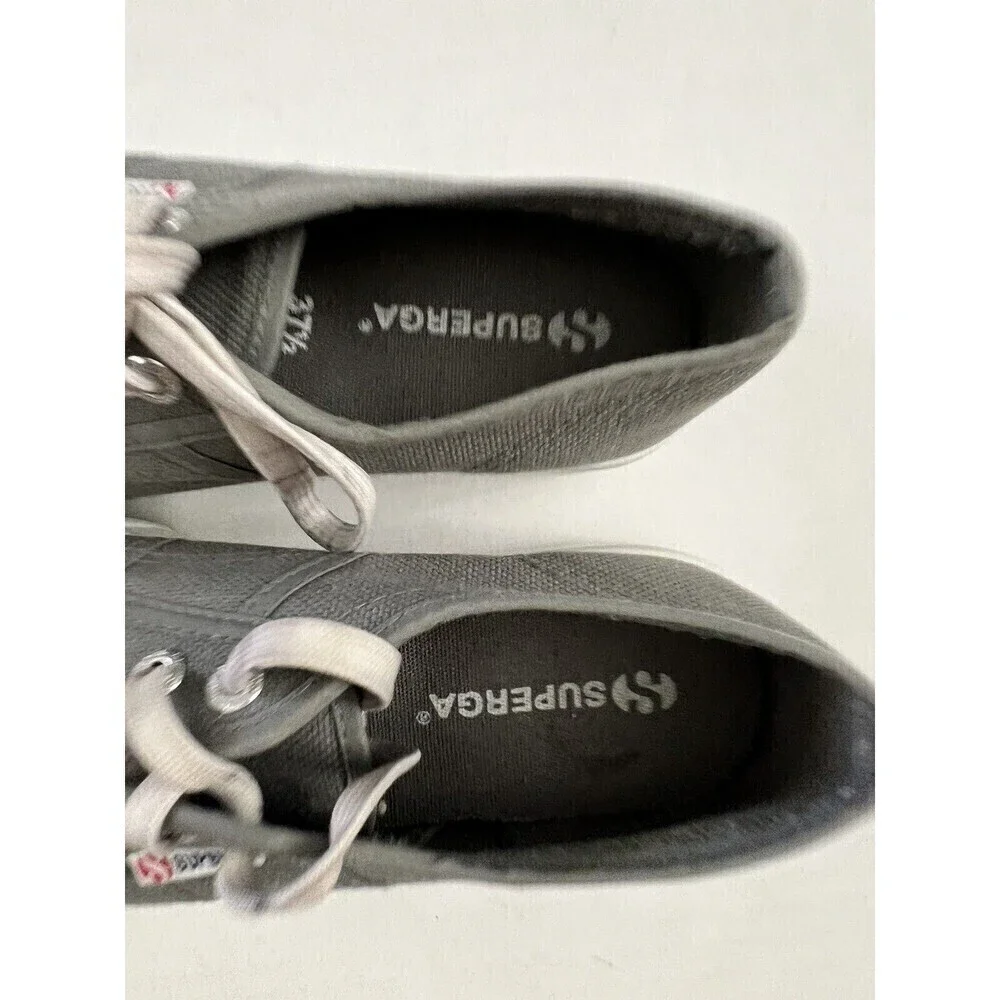 Superga Womens Size 37.5 Gray Canvas Platform Chunky Lace Up Sneakers Shoes US 7